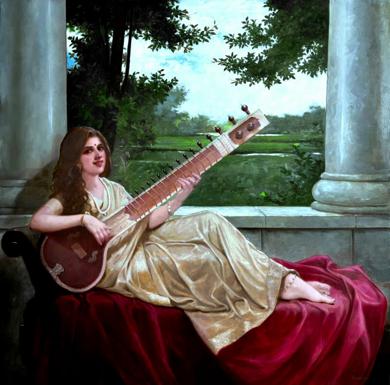 LADY WITH SITAR